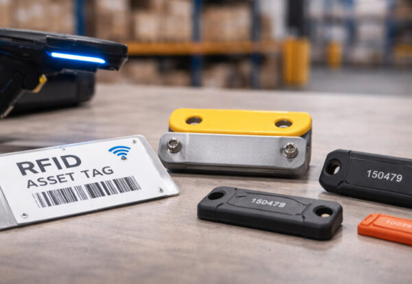 Different types of RFID asset tags used for tracking equipment and enterprise assets