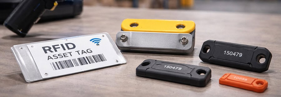 Different types of RFID asset tags used for tracking equipment and enterprise assets