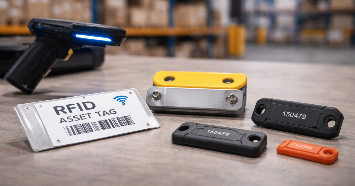 Different types of RFID asset tags used for tracking equipment and enterprise assets